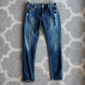 Silver Jeans Co. Girlfriend Slim Skinny Blue Distressed Jeans 5 Pocket Med Wash